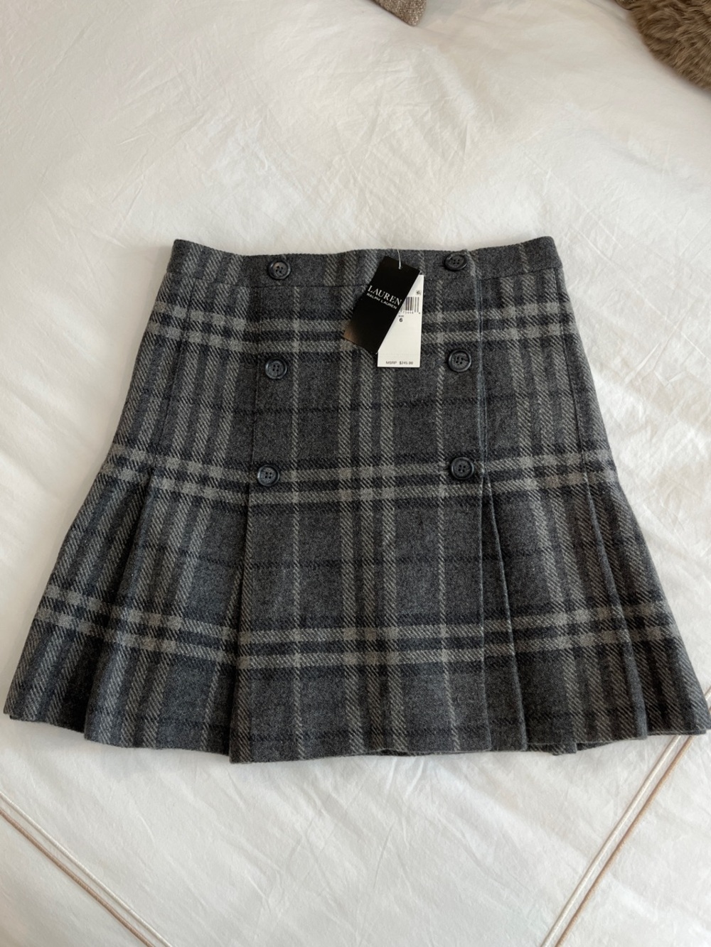 Lauren Ralph Lauren Charcoal Gray Plaid Pleated Mini Skirt